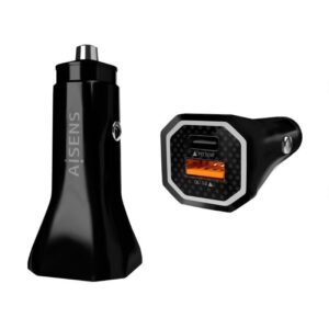 Cargador de Coche Aisens ASCH-CAR2PQC-BK/ 1xUSB-Tipo C/ 1xUSB/ 38W - 8436574708028