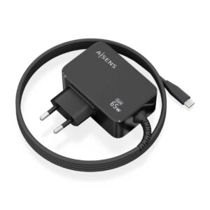 Cargador de Portátil GaN Aisens ASCH-1PD65WL033-BK/ 1xUSB Tipo-C + Cable 1.8m/ 65W/ Automático/ Voltaje 5-20V - 8436574709940