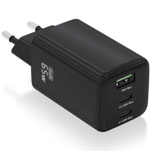 Cargador de Pared GaN Aisens ASCH-65W3P042-BK/ 2xUSB Tipo-C/ 1xUSB/ 65W