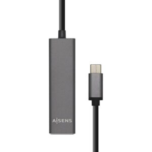 Hub USB Tipo-C Aisens A109-0403/ 4xUSB/ Gris - 8436574704143