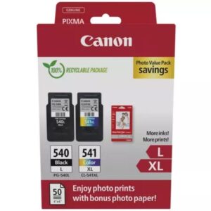 Cartucho de Tinta Original Canon PG-540L + CL-541 XL Multipack Alta Capacidad/ Negro/ Tricolor + Papel Fotográfico - 8714574679341