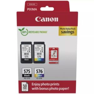 Cartucho de Tinta Original Canon PG-575 + CL-576 Multipack/ Negro/ Tricolor + Papel Fotográfico - 8714574679730