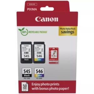 Cartucho de Tinta Original Canon PG-545 + CL-546 Multipack/ Negro/ Tricolor + Papel Fotográfico - 8714574680002