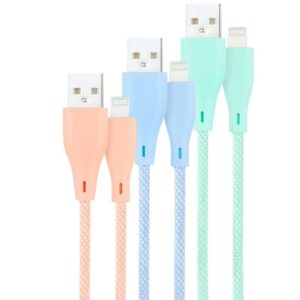 Cables USB 2.0 Lightning Nanocable 10.10.0401-CO1/ USB Macho - Lightning Macho/ 1m/ 3 Unidades/ Rosa, Azul y Verde - 8433281012707