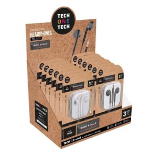 Expositor de Auriculares Tech One Tech EarTECH TEC1003 / con Micrófono/ Jack 3.5/ Incluye 6 Auriculares Blancos y 6 Auriculares Negros - 8436546593140