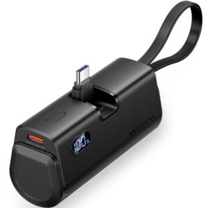 Powerbank 4800mAh Vention FHQB0/ 22.5W/ Negra/ Incluye Cable USB Tipo-C y Lightning - 6922794784673