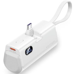 Powerbank 4800mAh Vention FHQW0/ 22.5W/ Blanca/ Incluye Cable USB Tipo-C y Lightning - 6922794784680
