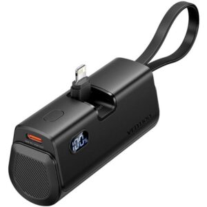 Powerbank 4800mAh Vention FHRB0/ 22.5W/ Negra/ Incluye Cable USB Tipo-C y Lightning - 6922794784598