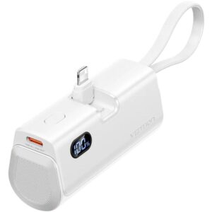 Powerbank 4800mAh Vention FHRW0/ 22.5W/ Blanca/ Incluye Cable USB Tipo-C y Lightning - 6922794784604
