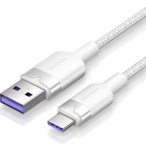 Cable USB 2.0 Tipo-C Vention CTOWF/ USB Tipo-C Macho - USB Macho/ Hasta 100W/ 480Mbps/ 2m/ Blanco - 6922794709676