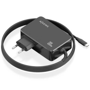 Cargador de Portátil GaN Aisens ASCH-1PD100WL50-BK USB Tipo-C/ 100W/ Automático/ Voltaje 5-20V - 8435739902912