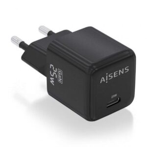 Cargador de Pared GaN Aisens ASCH-25W1P013-BK/ 1xUSB Tipo-C/ 25W