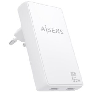 Cargador de Pared GaN Aisens ASCH-65W2P077-W/ 2xUSB Tipo-C/ 65W/ Blanco