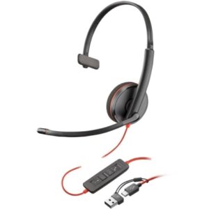 Auricular Poly Blackwire 3210 + Adaptador USB-C/A/ con Micrófono/ USB Tipo-C/ Negro