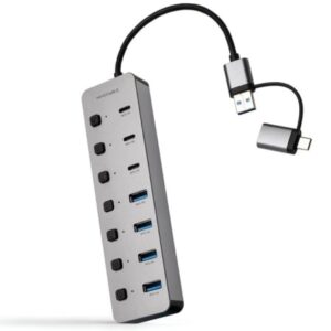 Hub USB + USB Tipo-C Nanocable 10.16.4510/ 4xUSB/ 3xUSB Tipo-C/ 1xUSB Tipo-C PD/ Gris